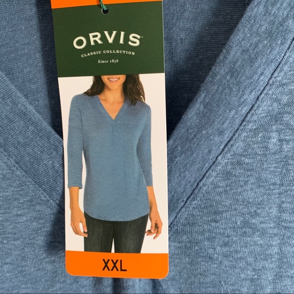 Orvis XXL 3/4 Sleeve V-Neck Linen Blend T-Shirt - Picture 5 of 10